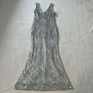 Elegant Silver Sequin Evening Gown